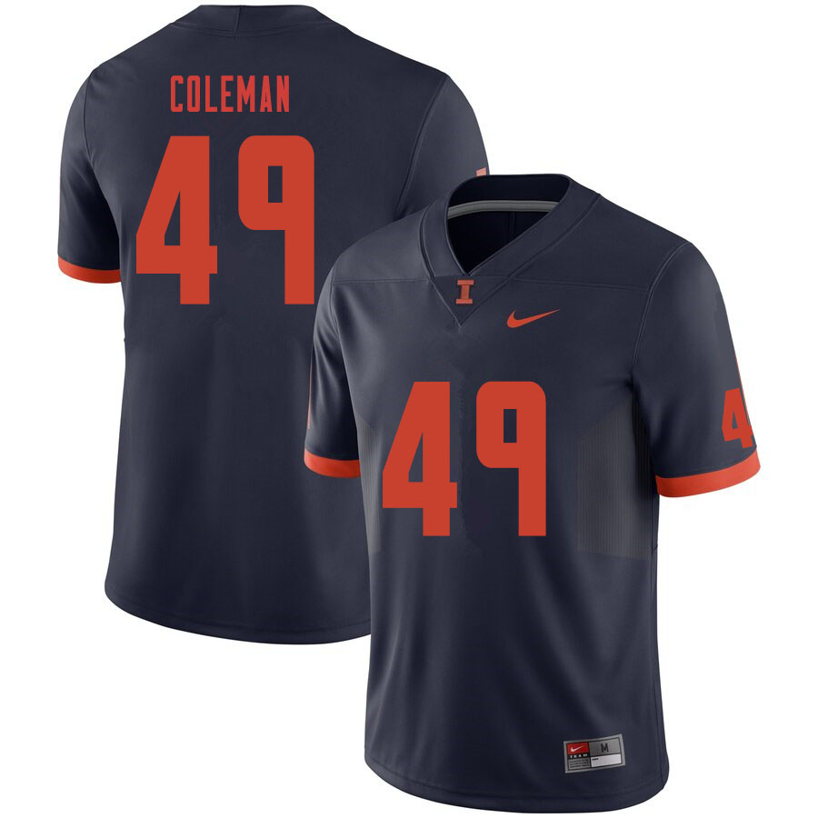 Men #49 Seth Coleman Illinois Fighting Illini College Football Jerseys Sale-Navy